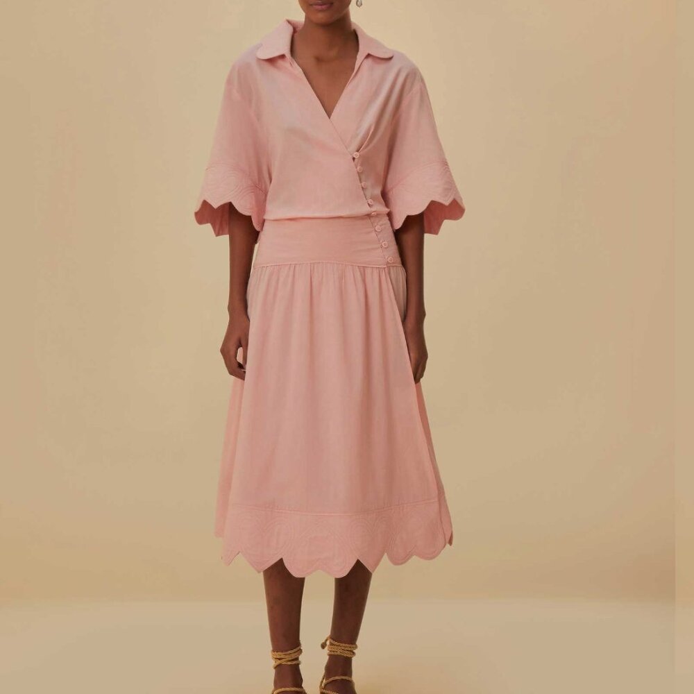 Farm Rio light pink heart detailed midi dress new with tags XS